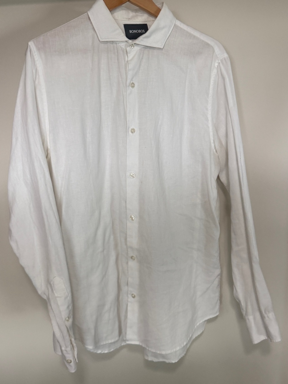 Bonobos White Long-Sleeve Linen Button-Down Shirt